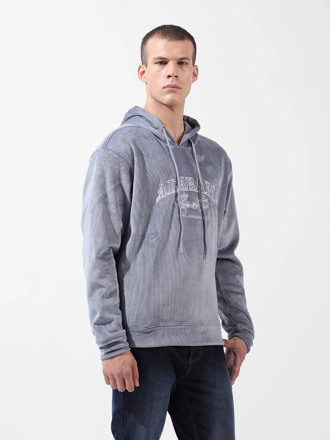 Men's Steel grey Regular Fit Textured Casual Sweatshirts - Image 6