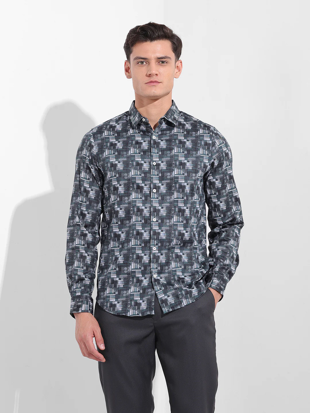 Men's Black Slim Fit Printed Party Wear Shirt - Image 7
