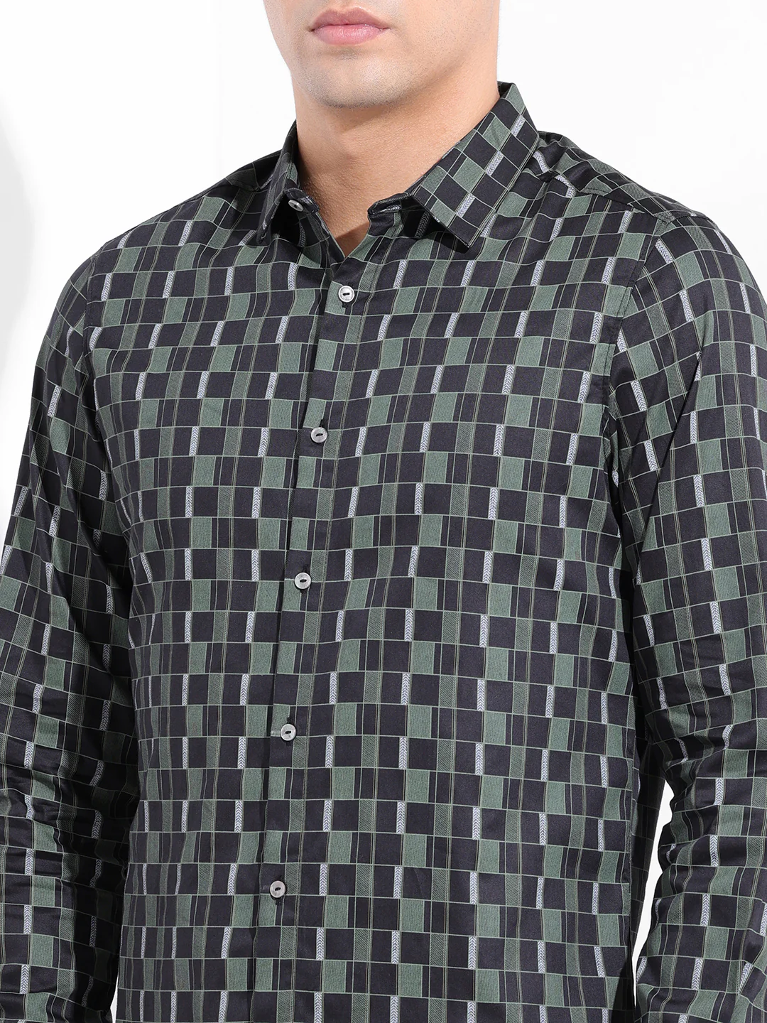 Men's Black Slim Fit Printed Party Wear Shirt - Image 3