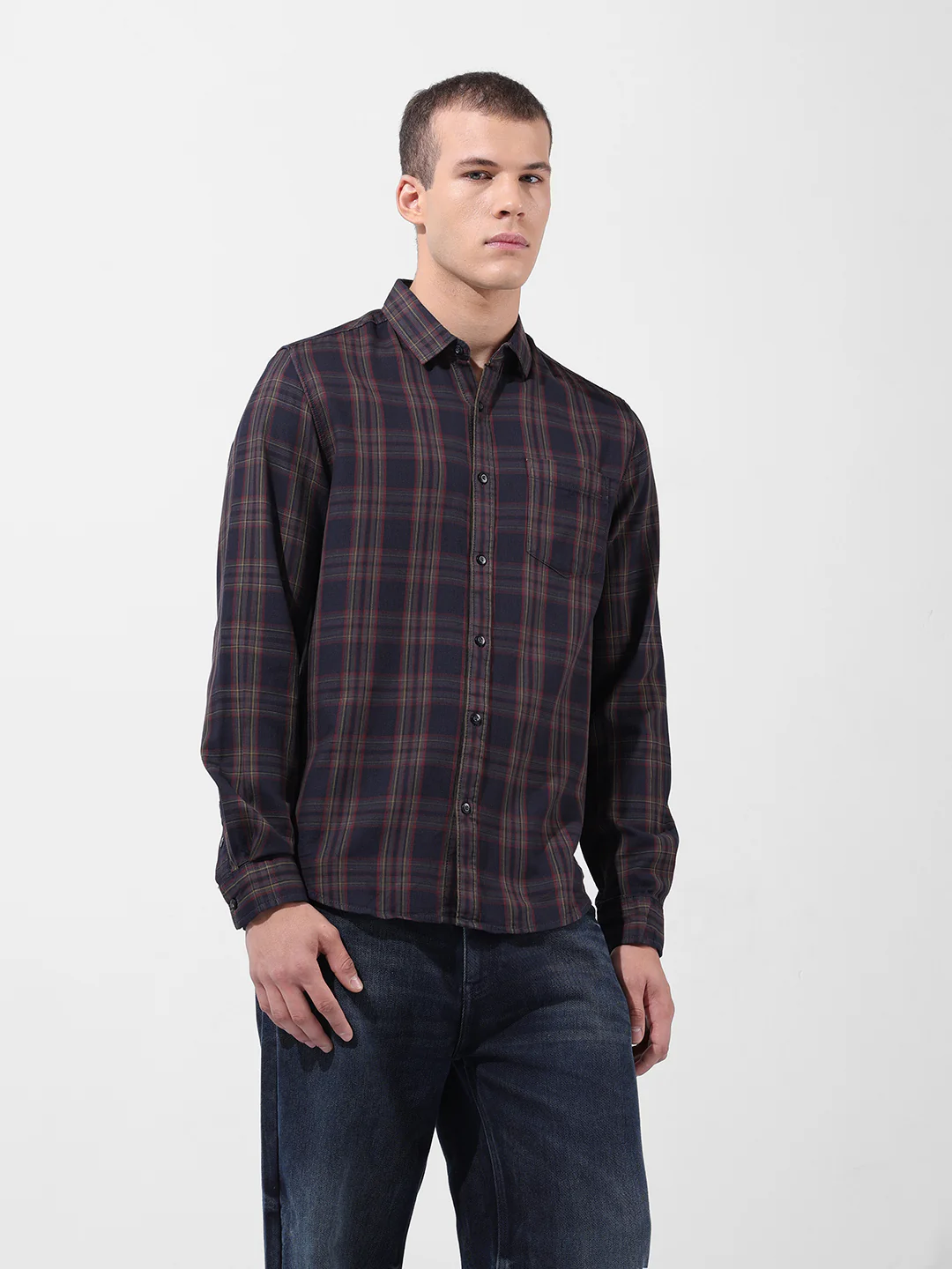 Men's Black Slim Fit Checked Casual Shirt - Image 2