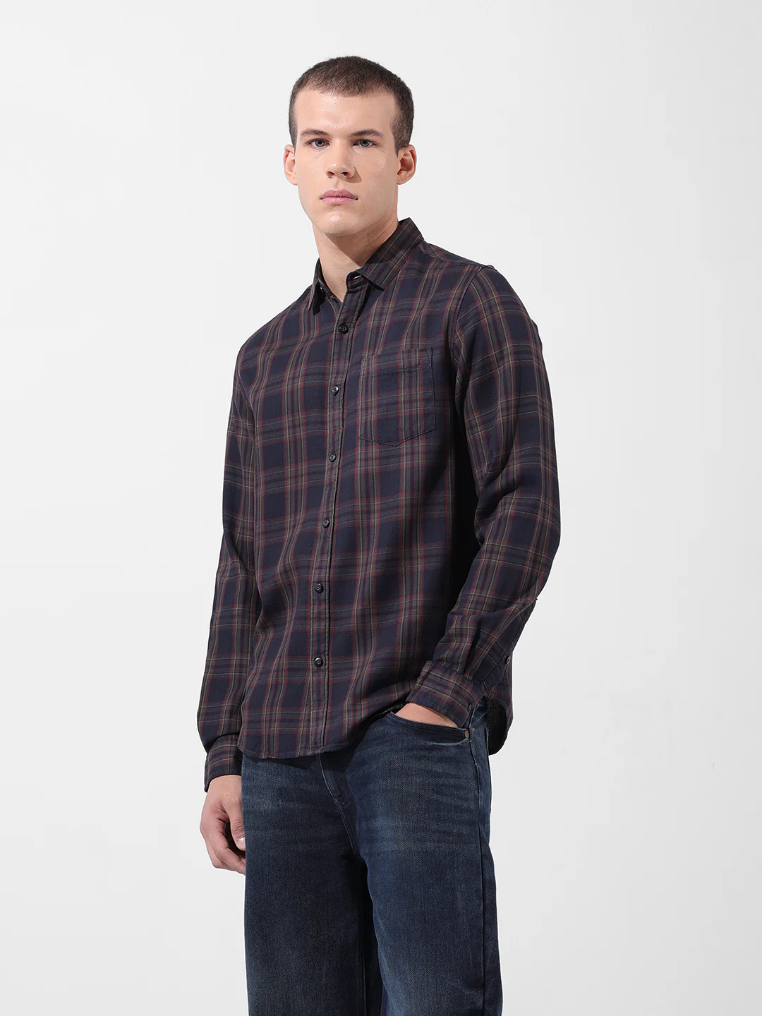 Men's Black Slim Fit Checked Casual Shirt - Image 3