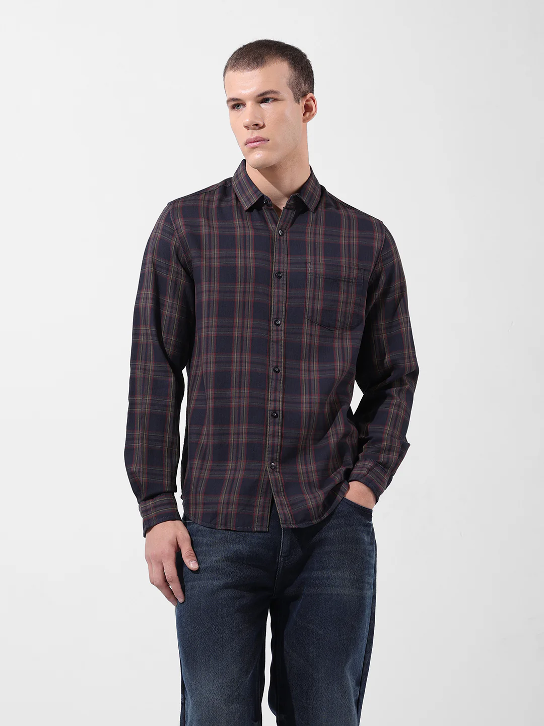 Men's Black Slim Fit Checked Casual Shirt - Image 7