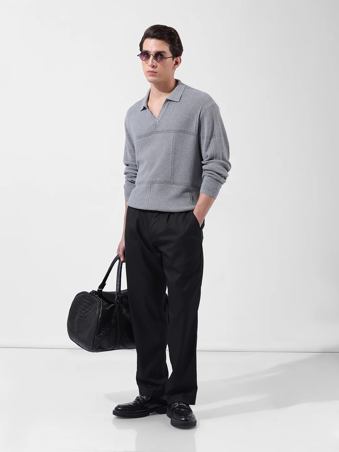 Men's Black Slim Fit Solid Casual Trouser - Image 5