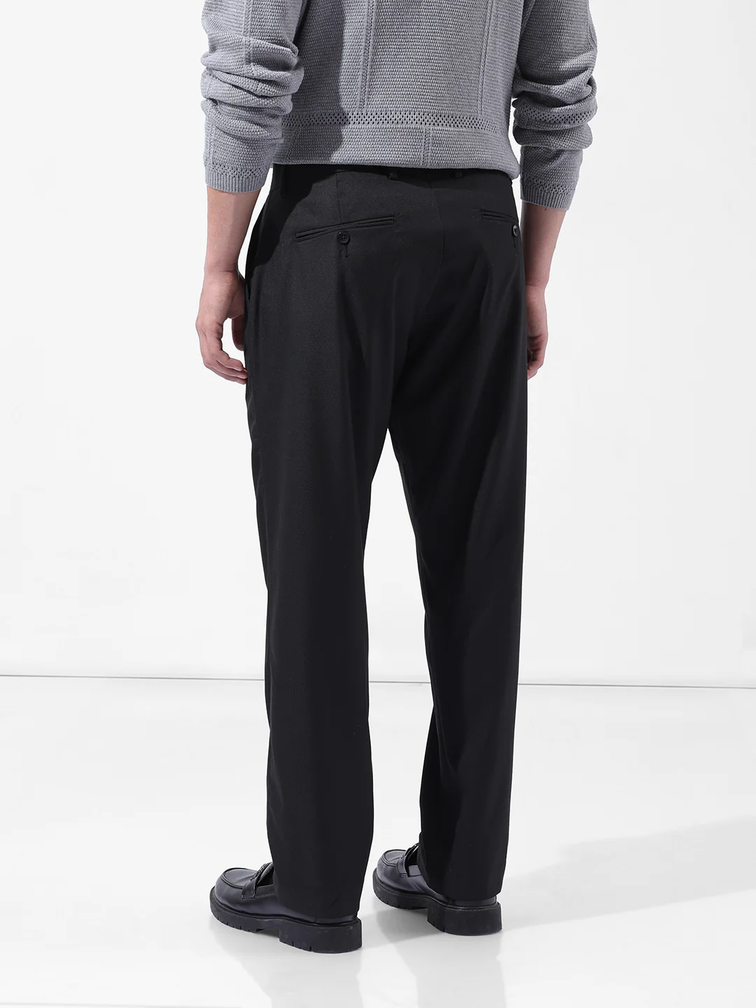 Men's Black Slim Fit Solid Casual Trouser - Image 6
