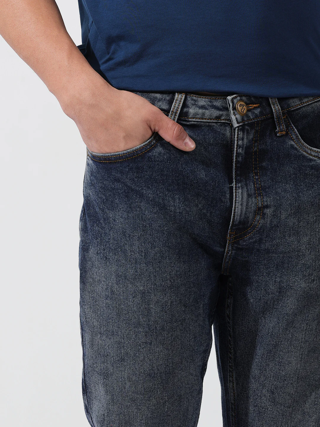 Men's Blue Slim Fit Solid Casual Jeans - Image 4