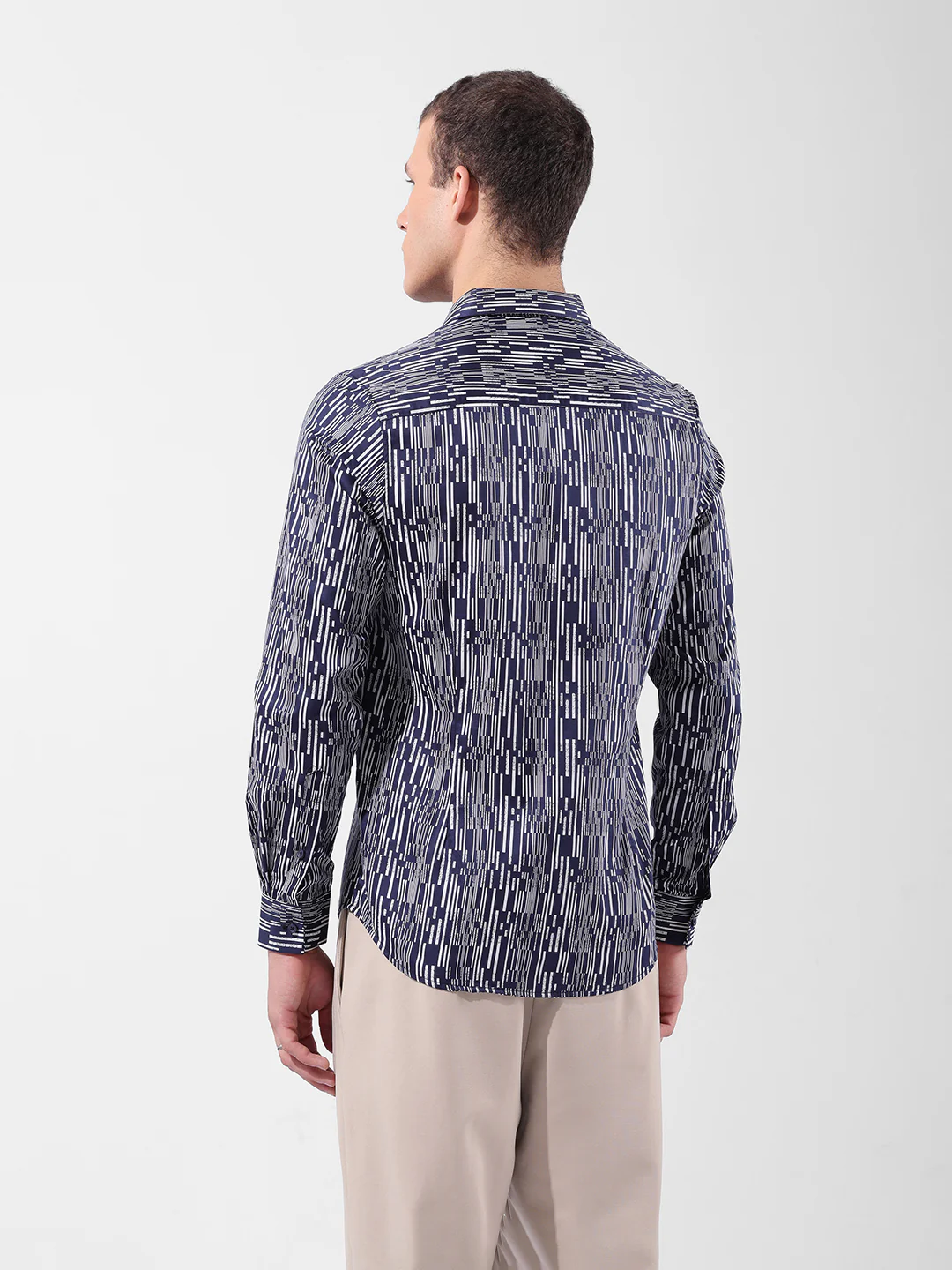 Men's Navy Blue Slim Fit Printed Party Wear Shirt - Image 5