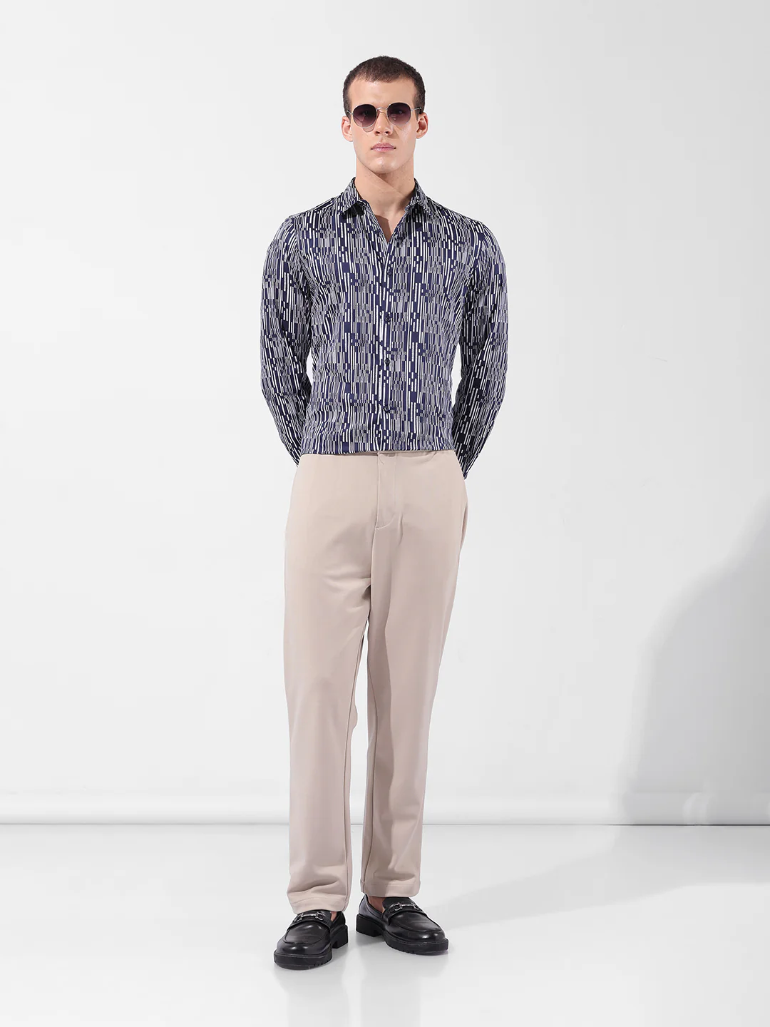 Men's Navy Blue Slim Fit Printed Party Wear Shirt - Image 8