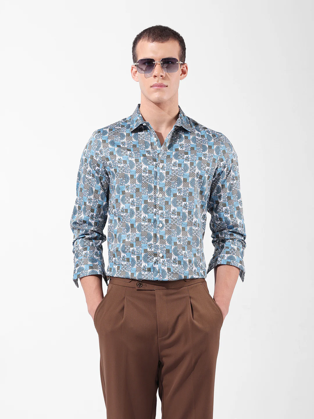 Men's Blue Slim Fit Printed Party Wear Shirt - Image 2