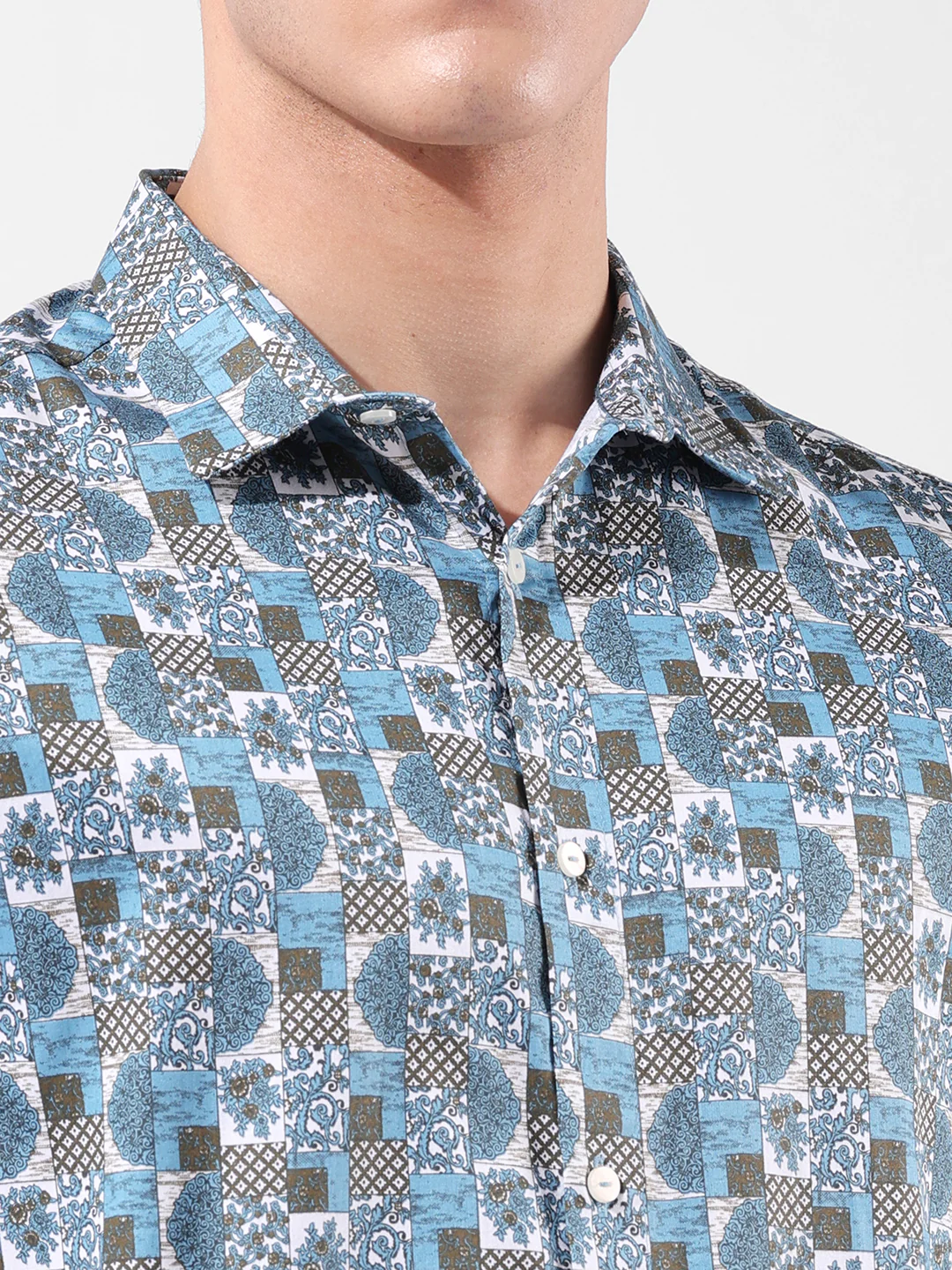 Men's Blue Slim Fit Printed Party Wear Shirt - Image 3