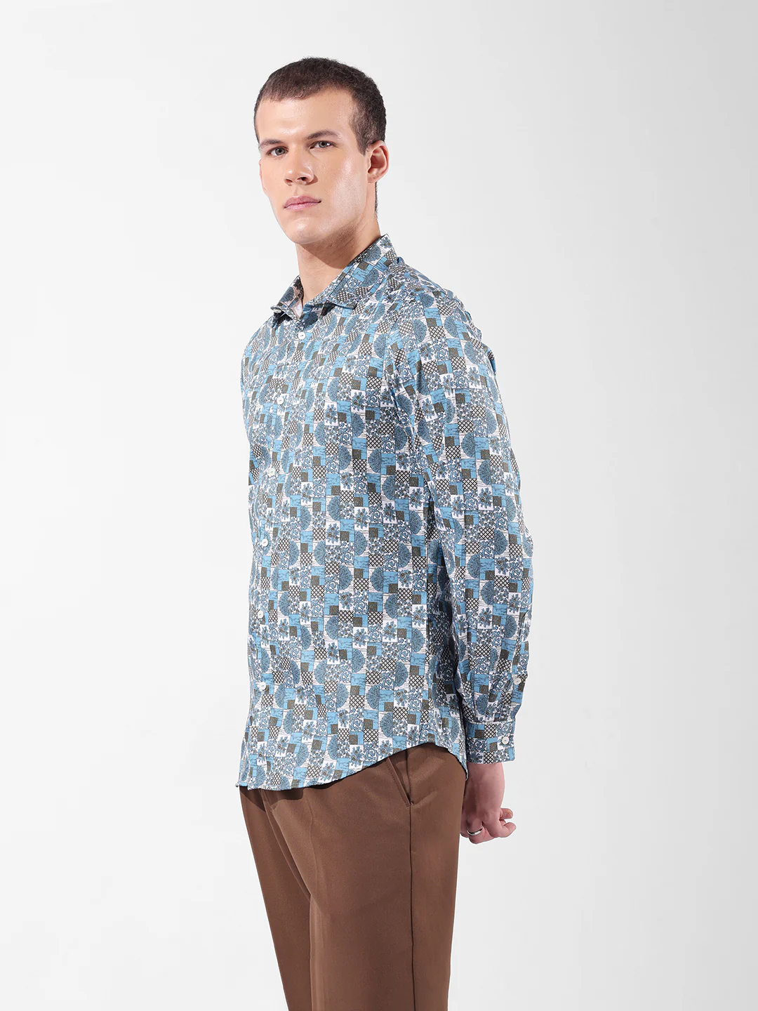 Men's Blue Slim Fit Printed Party Wear Shirt - Image 5