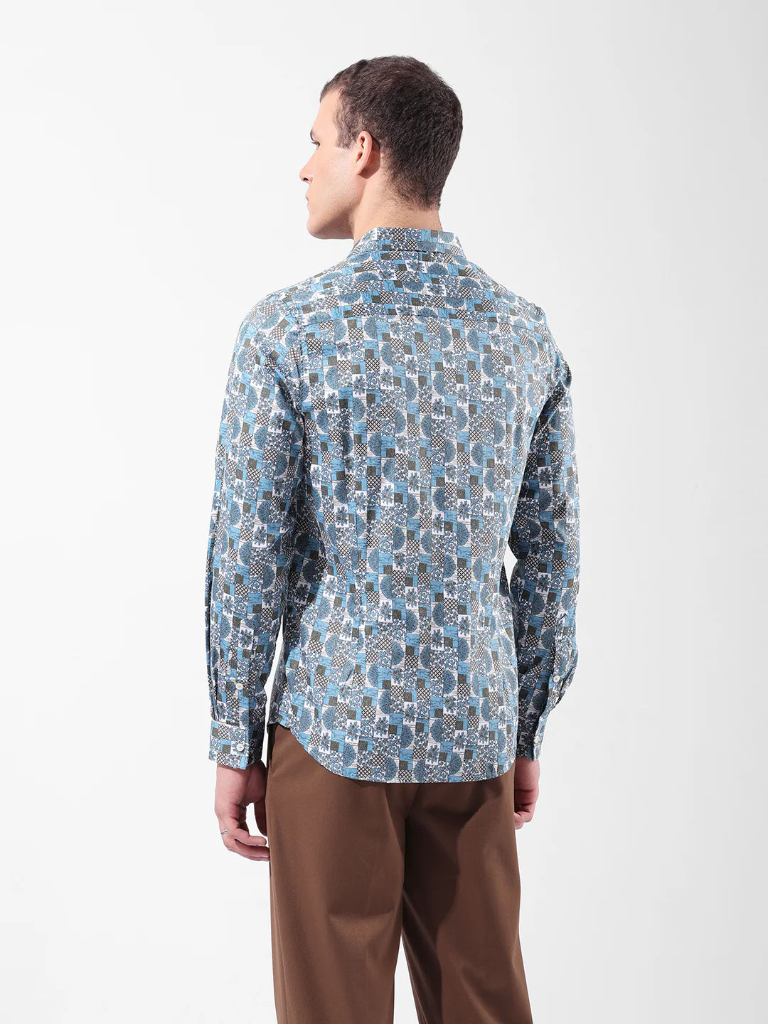 Men's Blue Slim Fit Printed Party Wear Shirt - Image 6