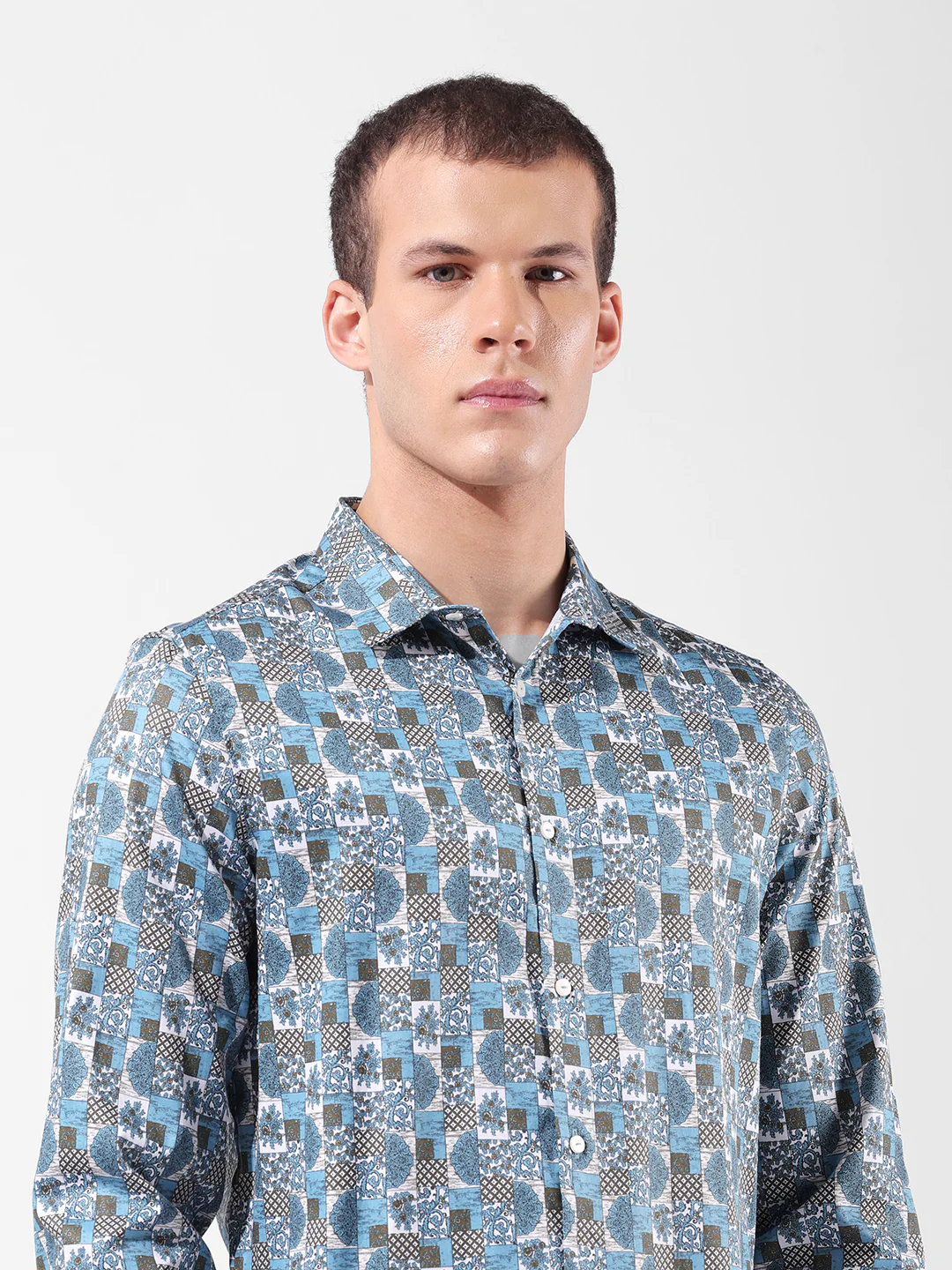 Men's Blue Slim Fit Printed Party Wear Shirt - Image 7
