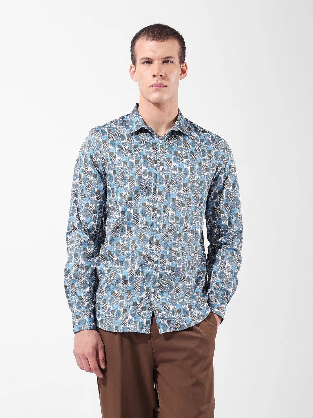 Men's Blue Slim Fit Printed Party Wear Shirt - Image 8