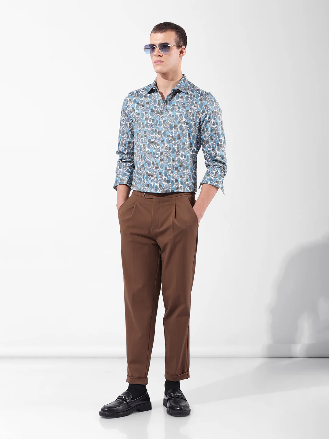 Men's Blue Slim Fit Printed Party Wear Shirt - Image 9