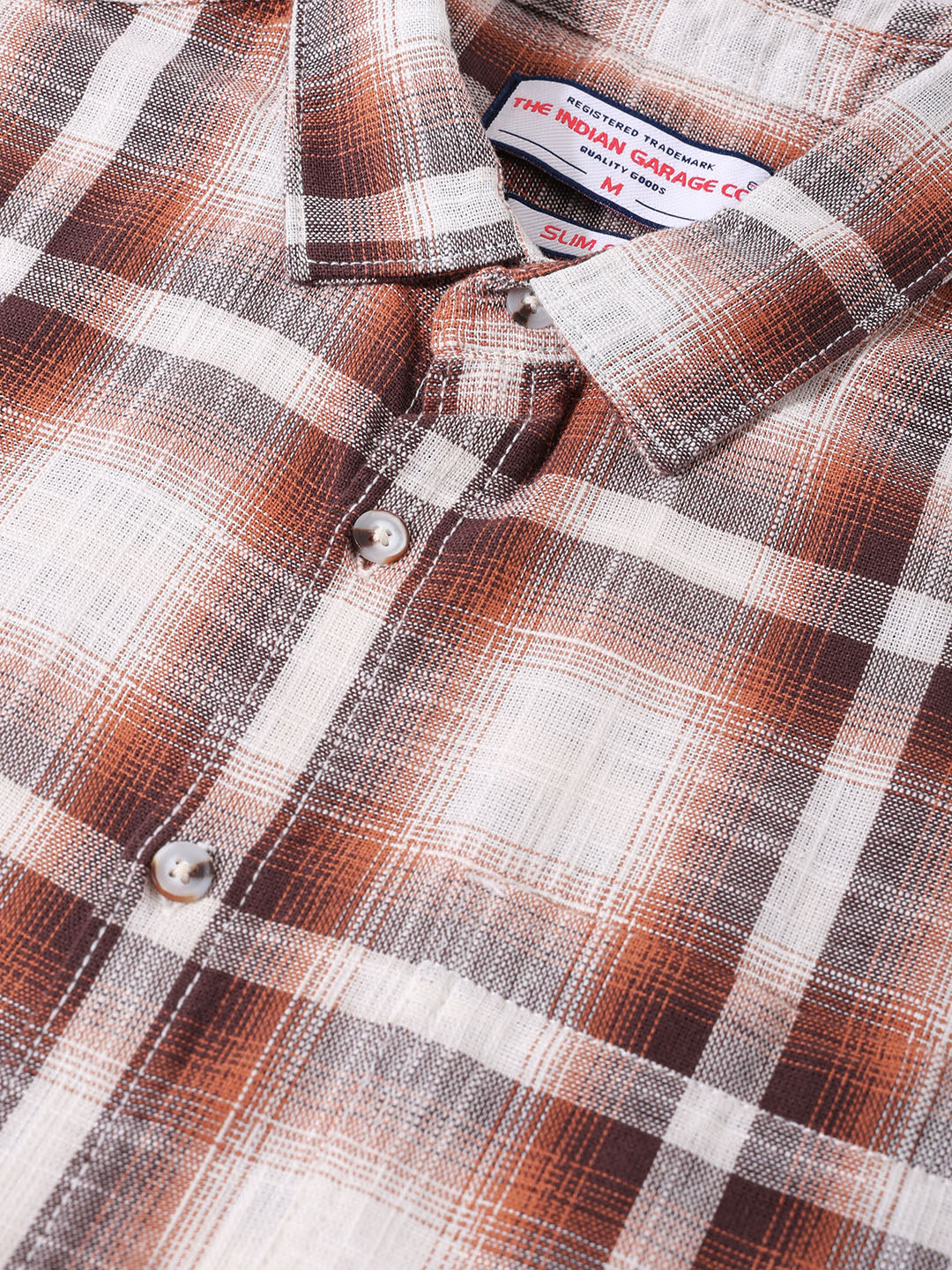 Men's Brown Slim Fit Checked Casual Shirt - Image 3