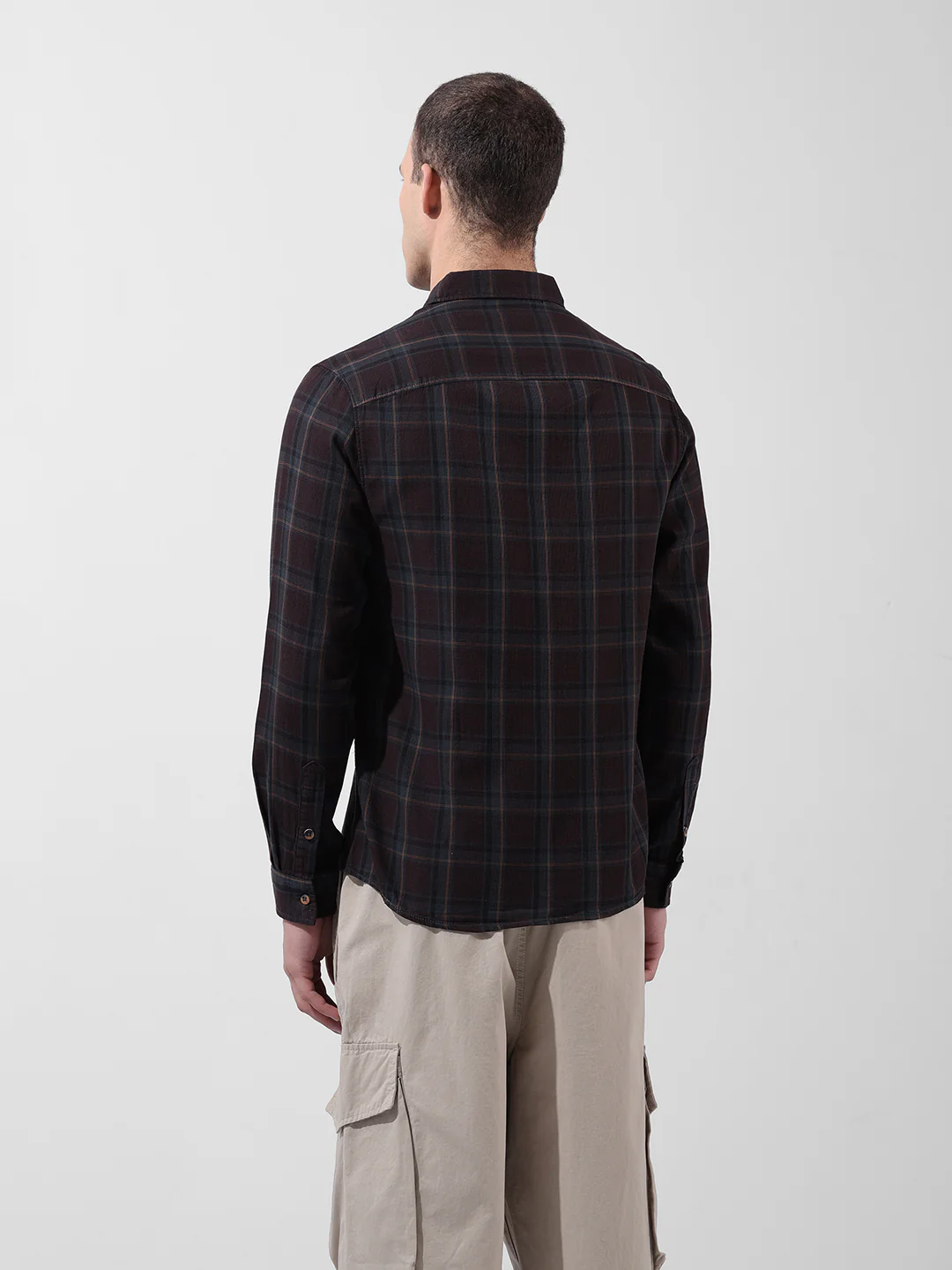 Men's Brown Slim Fit Checked Casual Shirt - Image 4