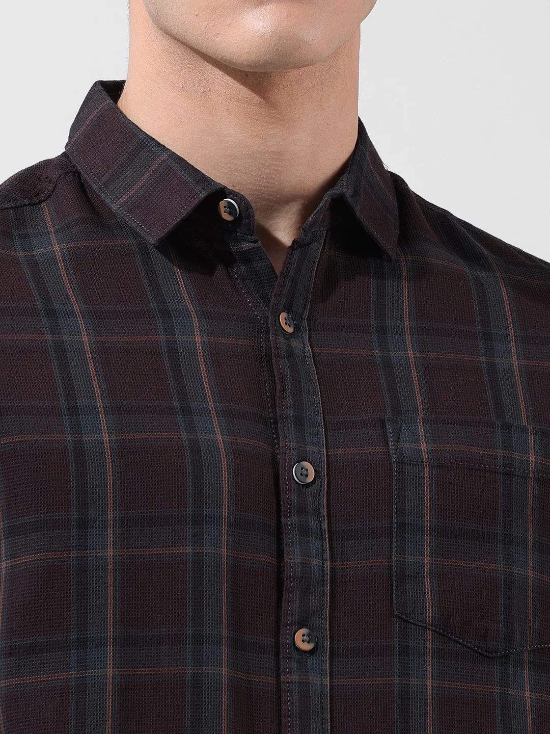 Men's Brown Slim Fit Checked Casual Shirt - Image 6