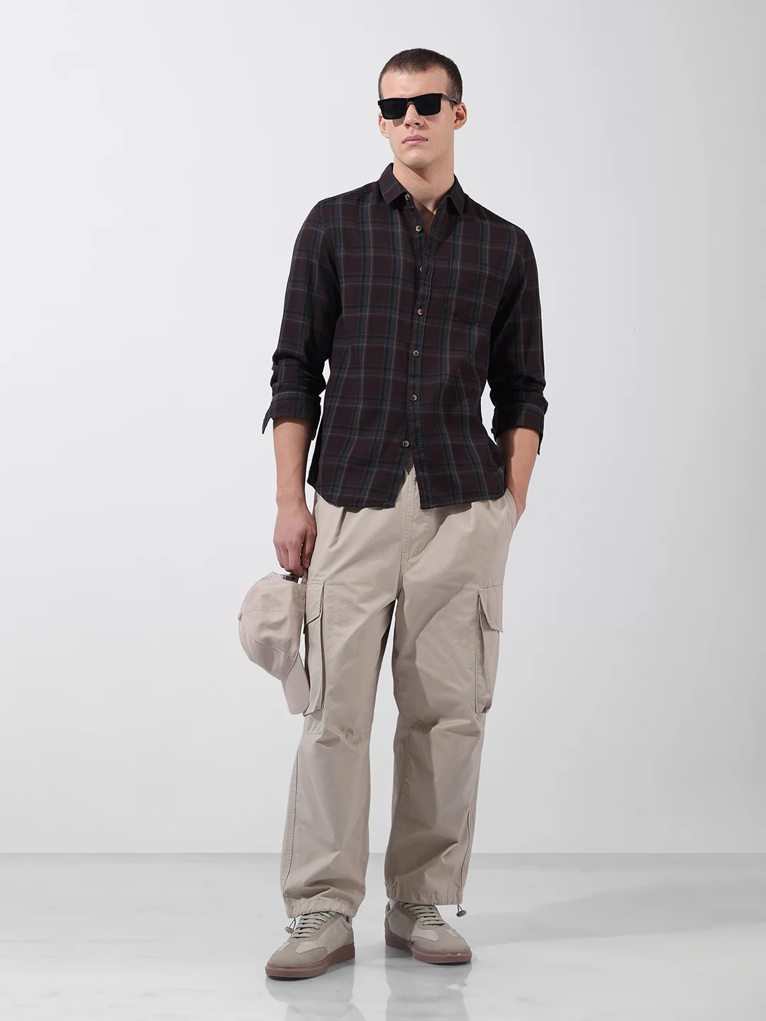 Men's Brown Slim Fit Checked Casual Shirt - Image 8