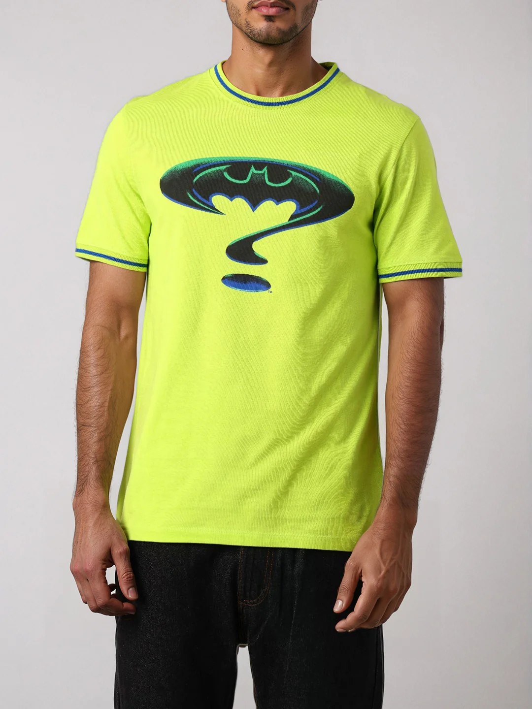 Men's Green Slim Fit Character Batman Printed Crew Neck T-Shirt - Image 3