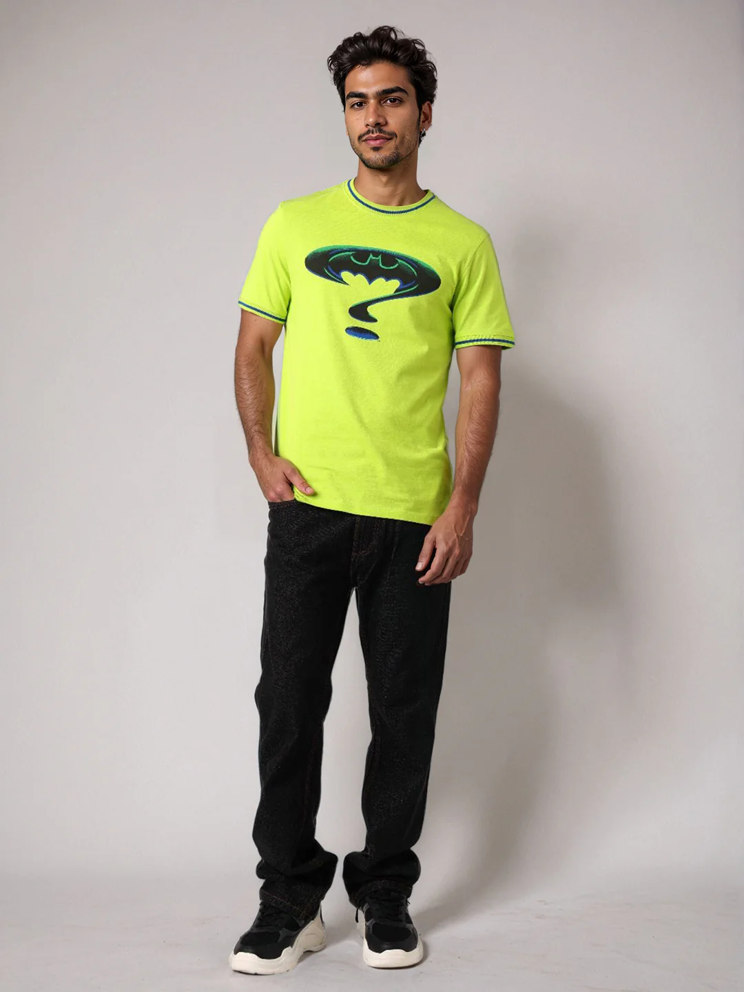 Men's Green Slim Fit Character Batman Printed Crew Neck T-Shirt - Image 7