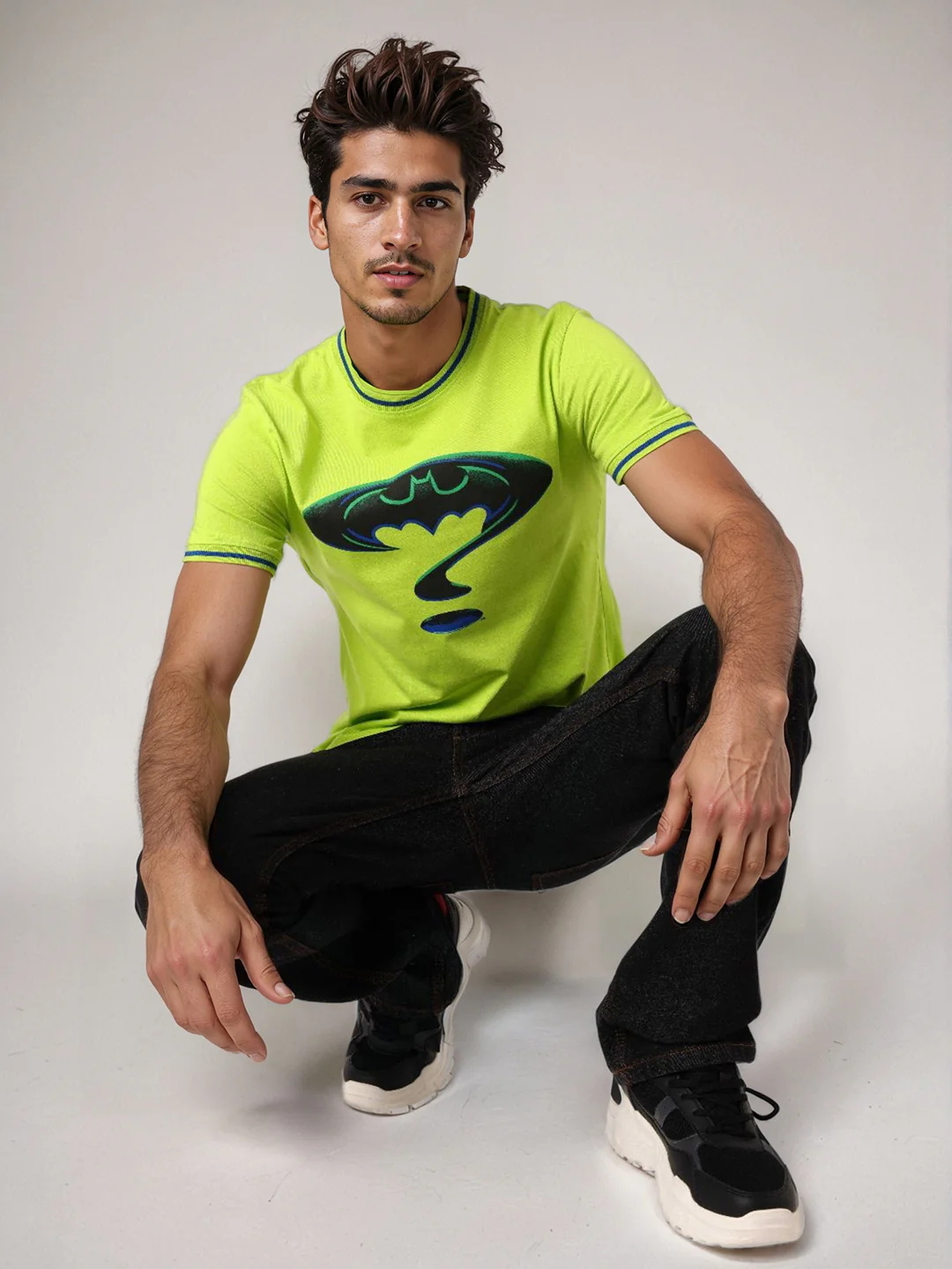Men's Green Slim Fit Character Batman Printed Crew Neck T-Shirt - Image 8