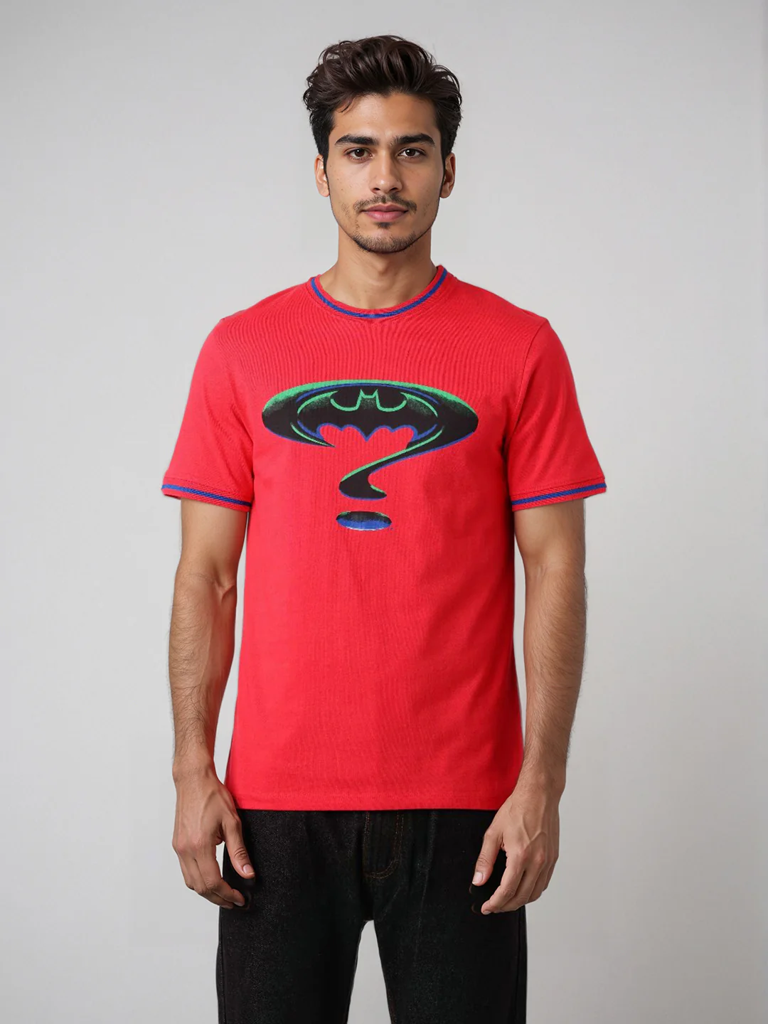 Men's Pink Slim Fit Character Batman Printed Crew Neck T-Shirt - Image 2