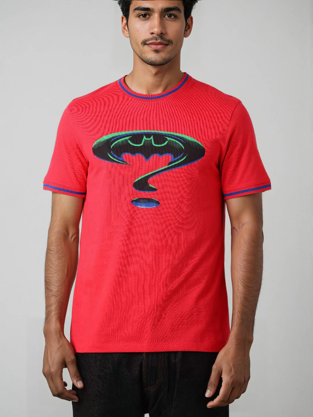 Men's Pink Slim Fit Character Batman Printed Crew Neck T-Shirt - Image 3