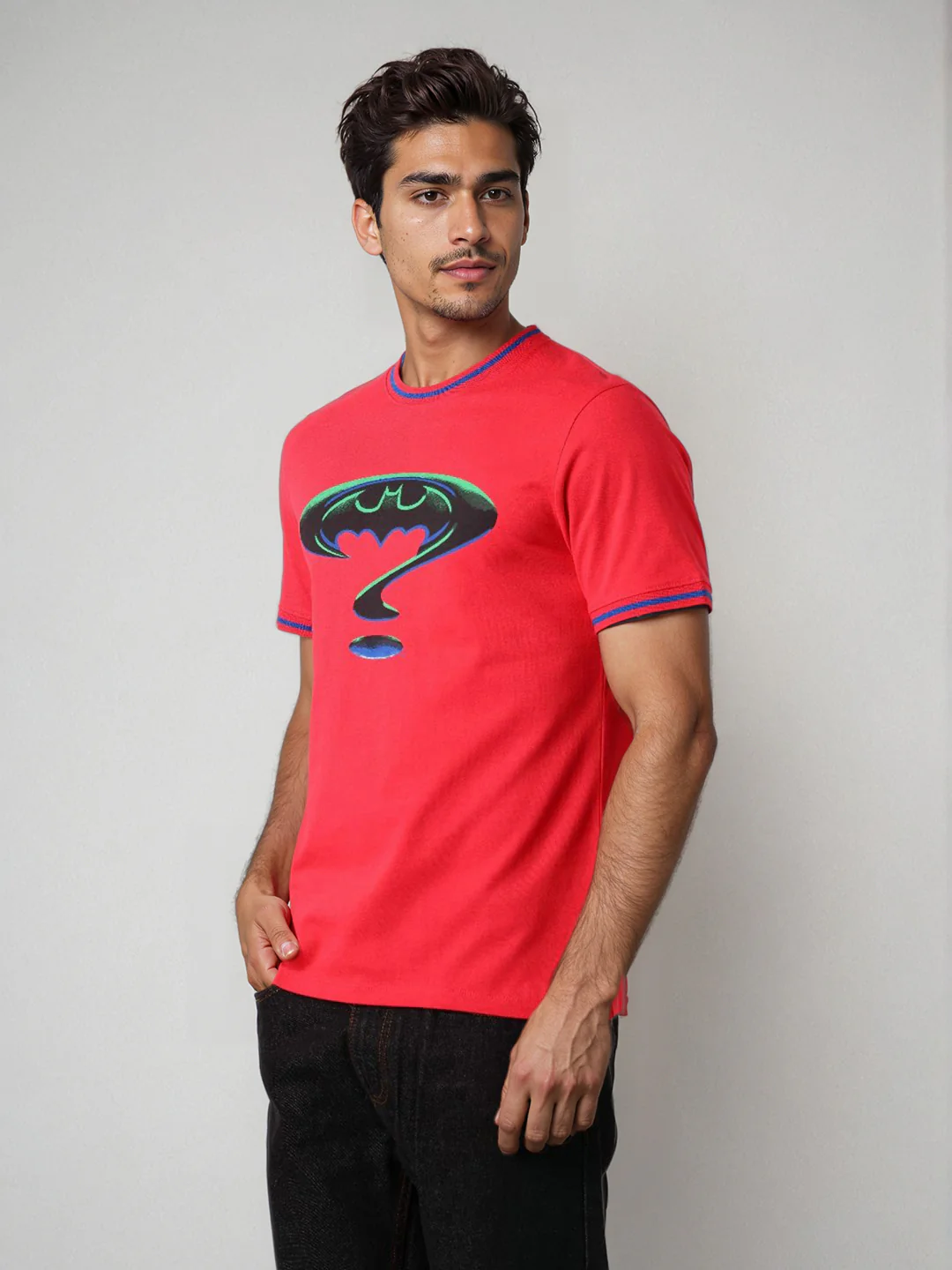Men's Pink Slim Fit Character Batman Printed Crew Neck T-Shirt - Image 5