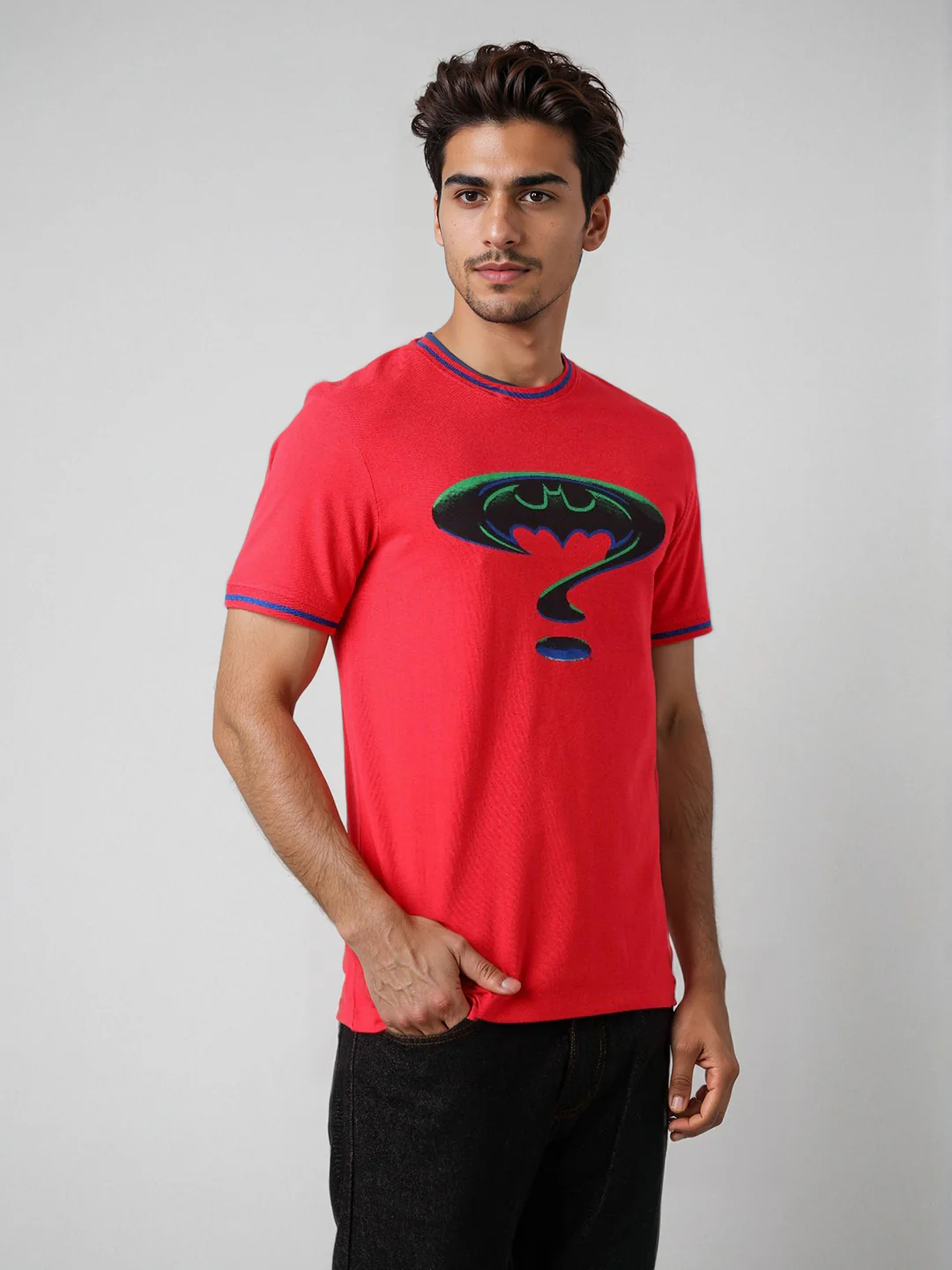 Men's Pink Slim Fit Character Batman Printed Crew Neck T-Shirt - Image 6