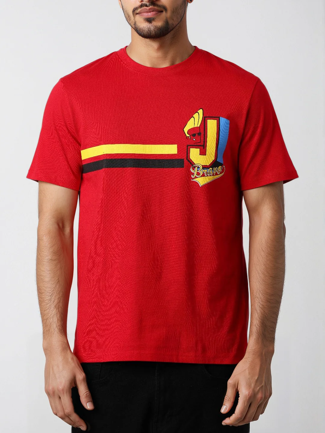 Men's Red Slim Fit Character Johnny Bravo Printed T-Shirt - Image 3