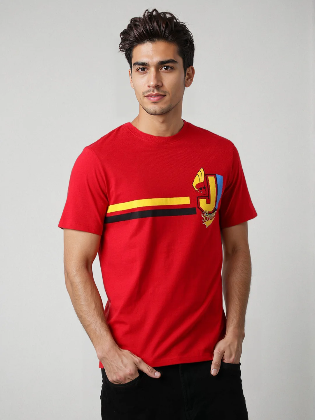 Men's Red Slim Fit Character Johnny Bravo Printed T-Shirt - Image 6
