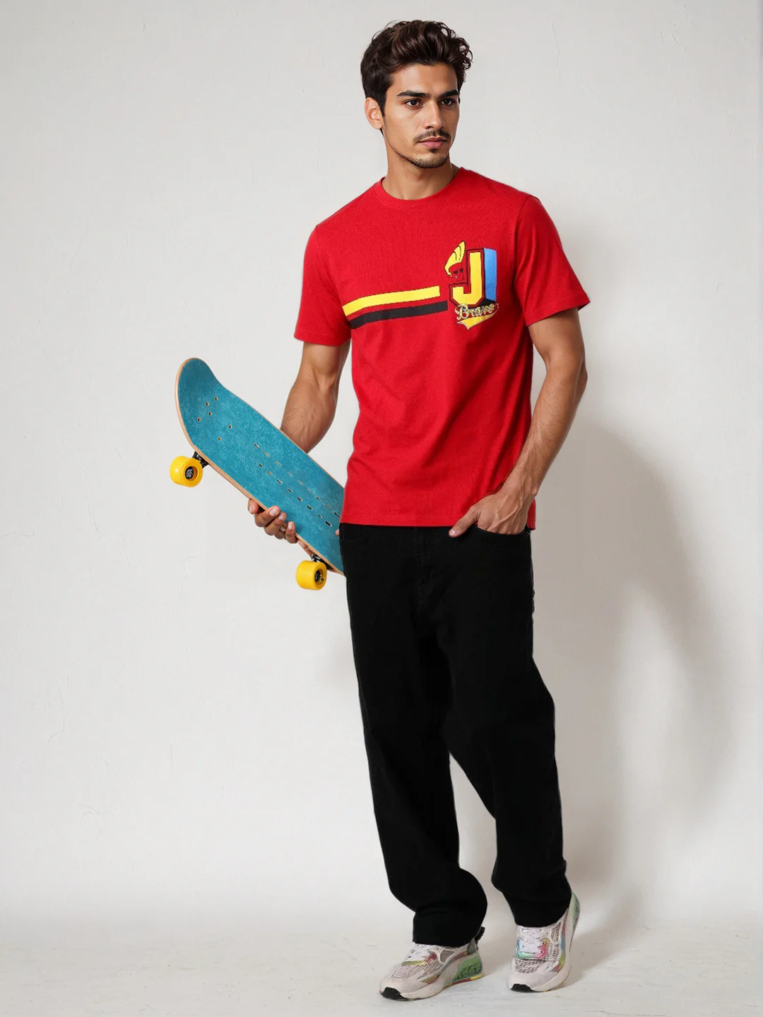 Men's Red Slim Fit Character Johnny Bravo Printed T-Shirt - Image 7
