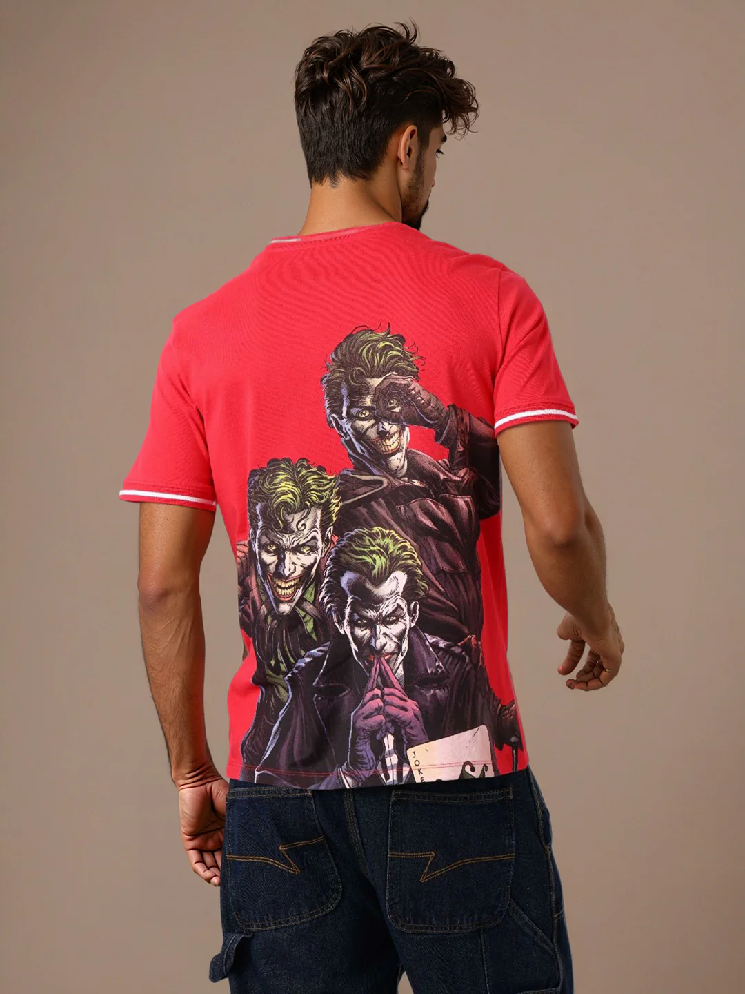 Men's Pink Slim Fit Character Batman Printed Crew Neck T-Shirt - Image 4