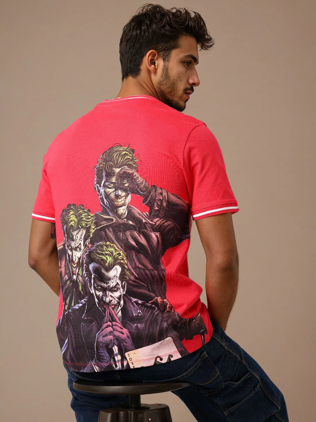 Men's Pink Slim Fit Character Batman Printed Crew Neck T-Shirt - Image 7