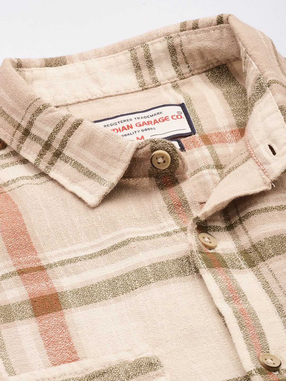 Men's Beige Slim Fit Checked Casual Shirt - Image 5