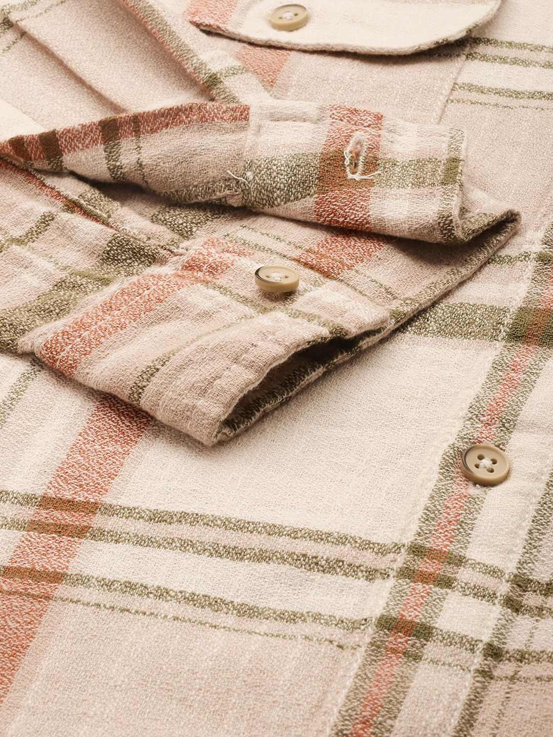 Men's Beige Slim Fit Checked Casual Shirt - Image 6