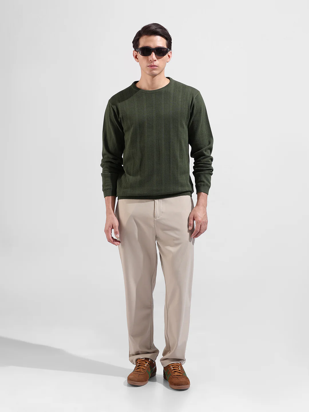 Men's Green Slim Fit Solid Flat Knit T-Shirt - Image 5
