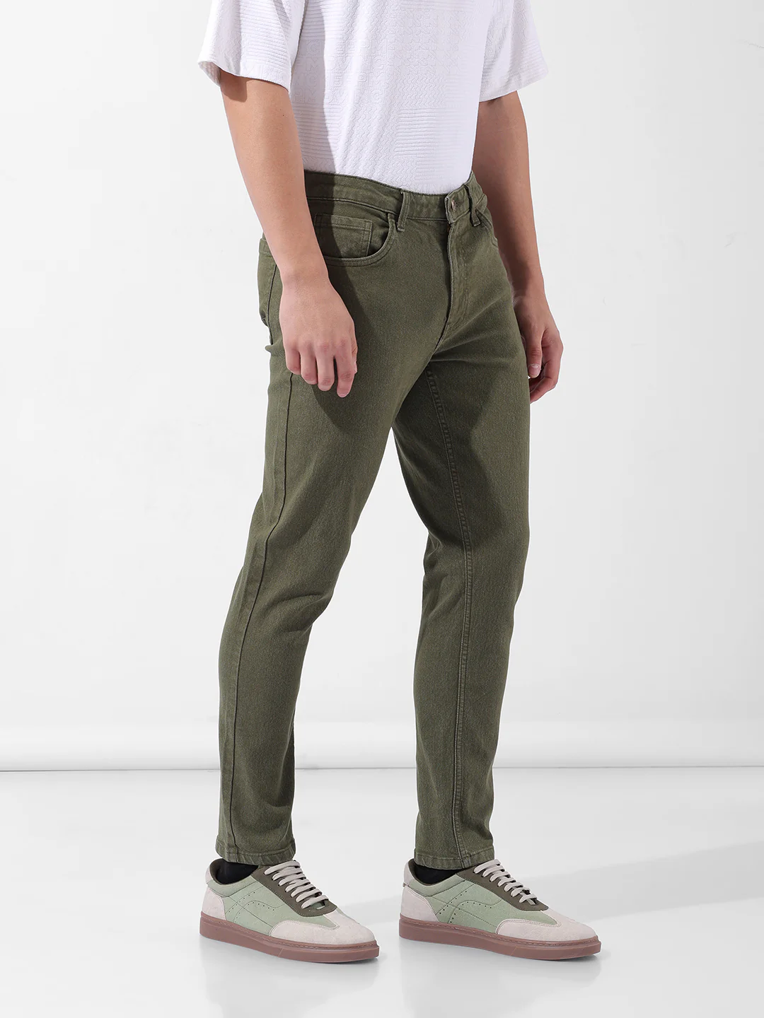 Men's Olive Slim Fit Casual Jeans - Image 2
