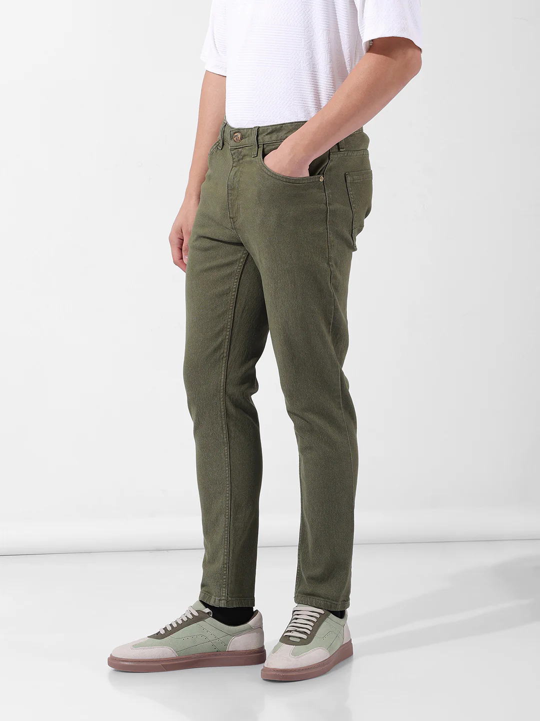 Men's Olive Slim Fit Casual Jeans - Image 4