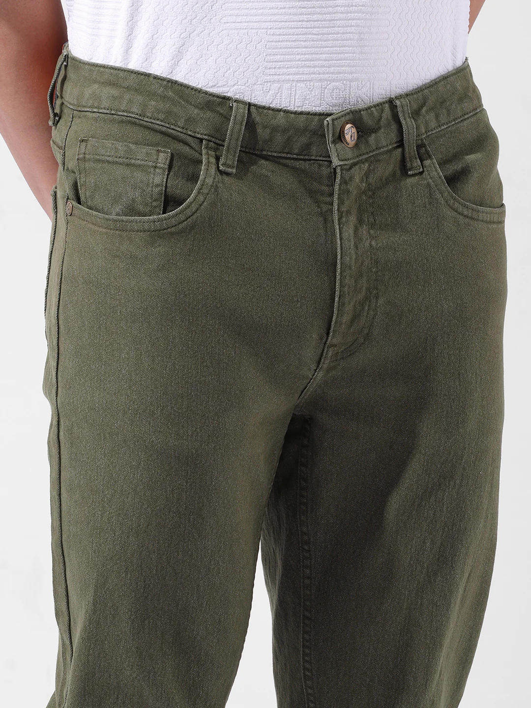 Men's Olive Slim Fit Casual Jeans - Image 5