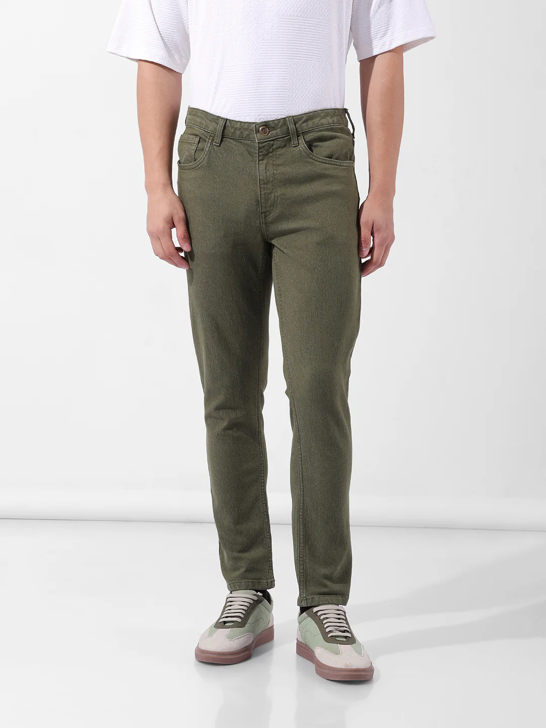 Men's Olive Slim Fit Casual Jeans - Image 6