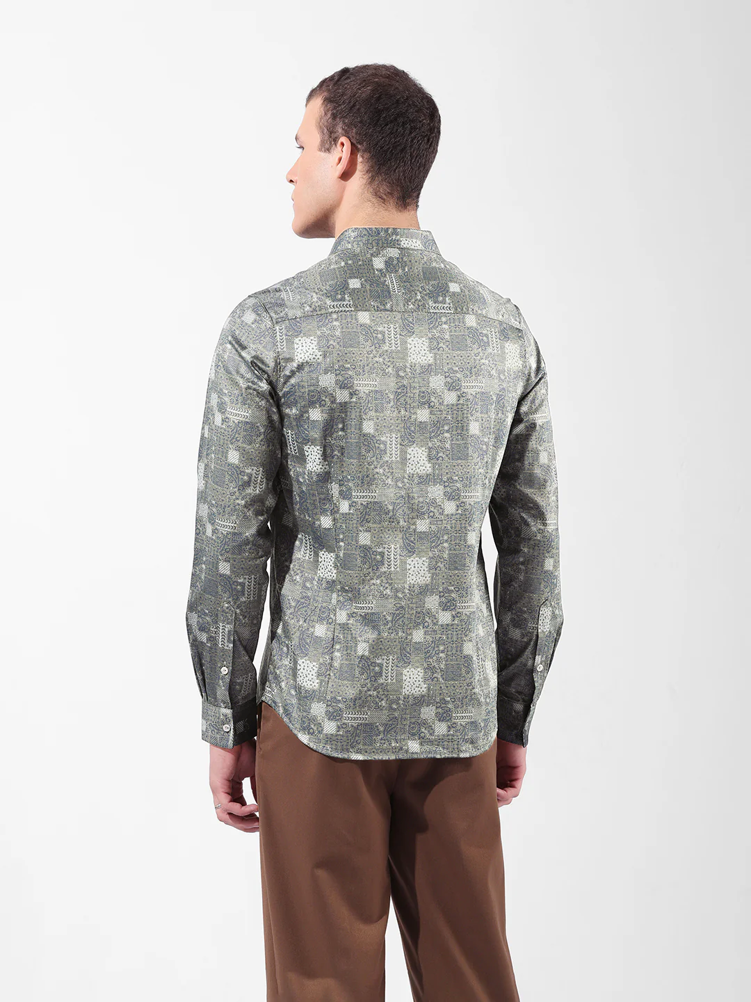 Men's Olive Slim Fit Printed Party Wear Shirt - Image 5