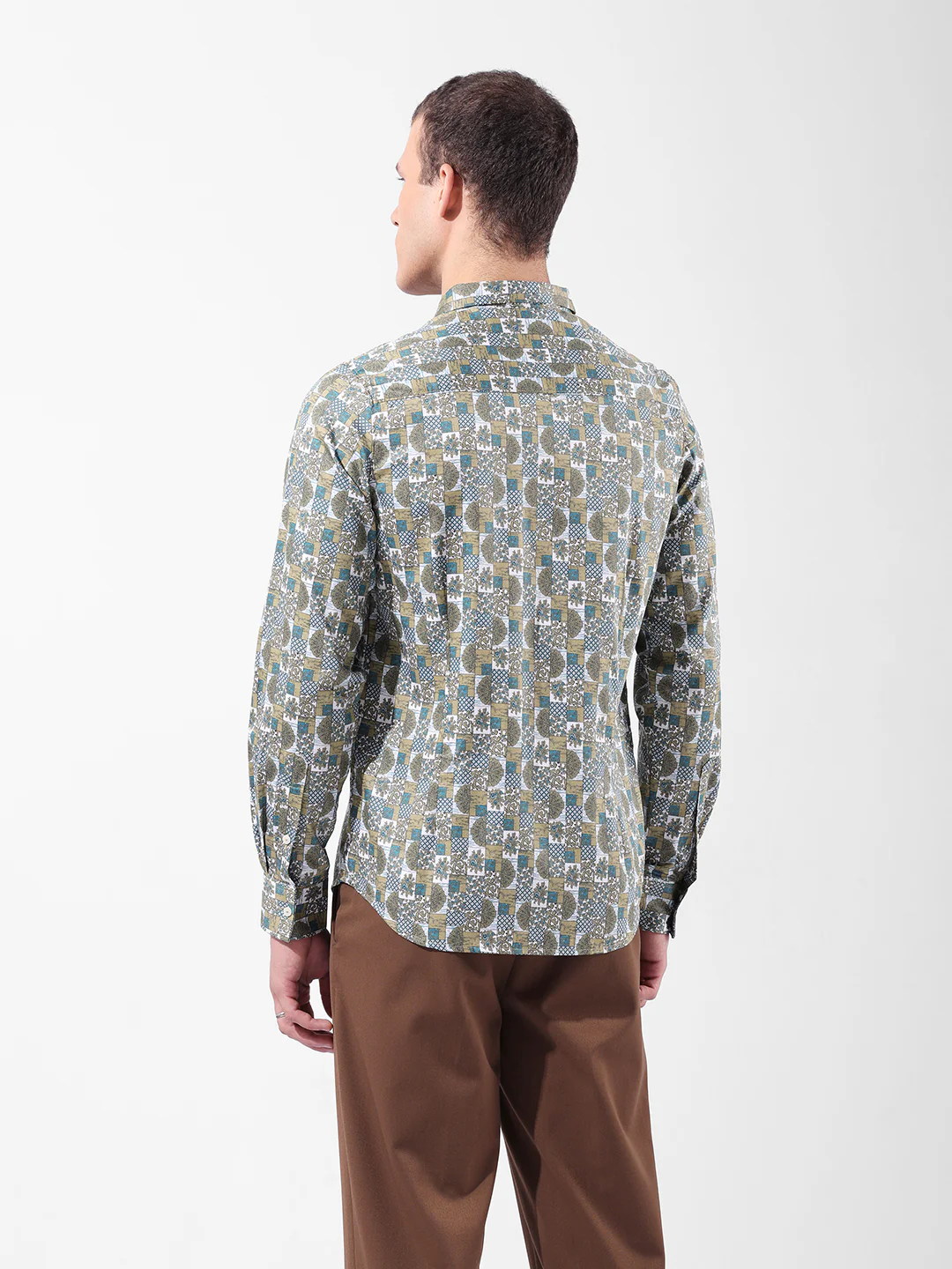 Men's Olive Slim Fit Printed Party Wear Shirt - Image 6