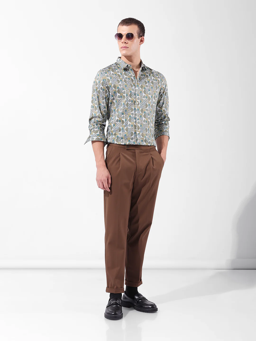 Men's Olive Slim Fit Printed Party Wear Shirt - Image 9