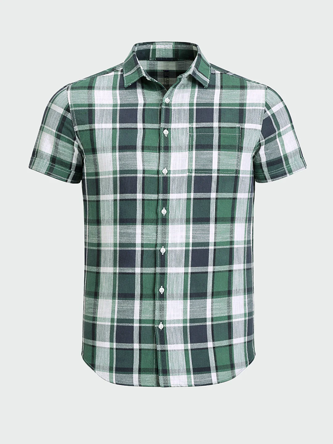 Men's Green Slim Fit Checked Casual Shirt - Image 4