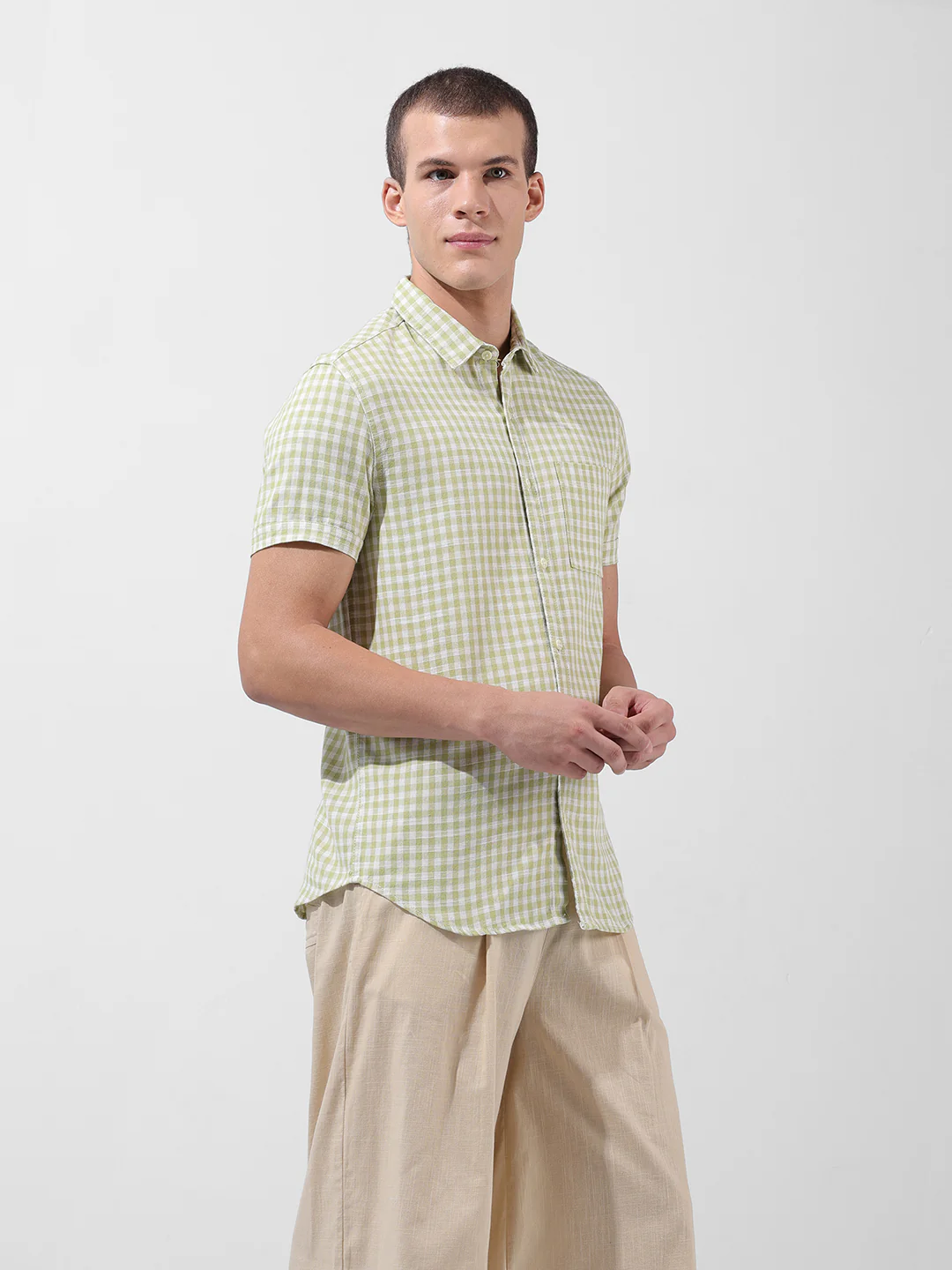 Men's Green Slim Fit Checked Casual Shirt - Image 2