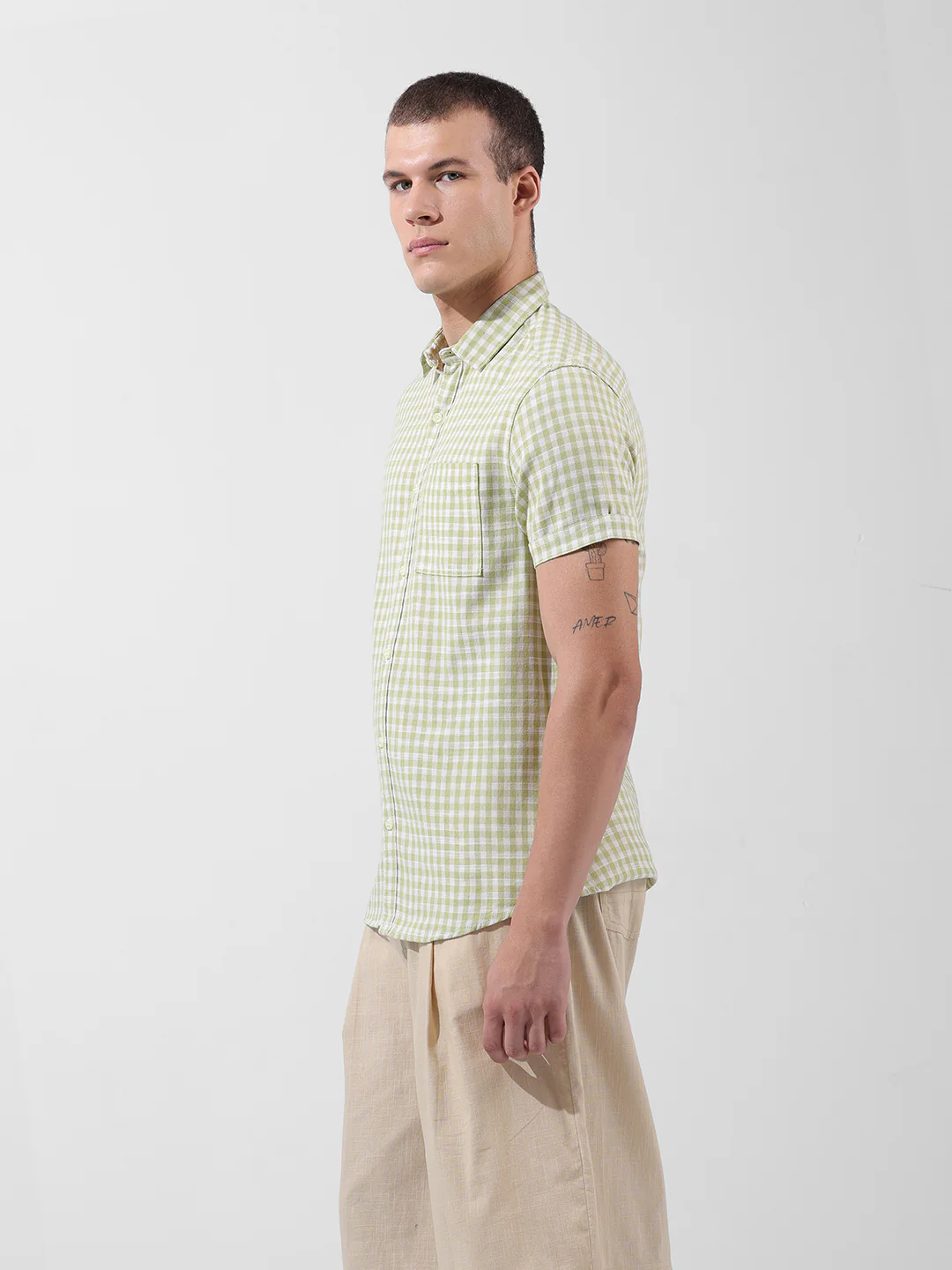 Men's Green Slim Fit Checked Casual Shirt - Image 3