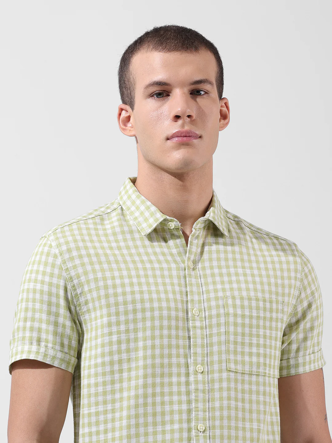 Men's Green Slim Fit Checked Casual Shirt - Image 4