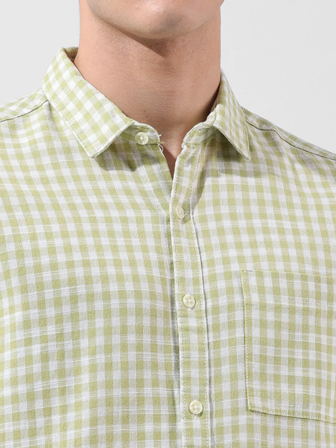 Men's Green Slim Fit Checked Casual Shirt - Image 5
