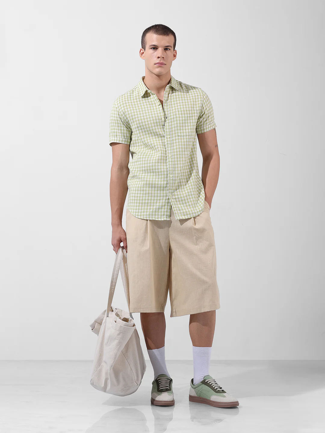 Men's Green Slim Fit Checked Casual Shirt - Image 7